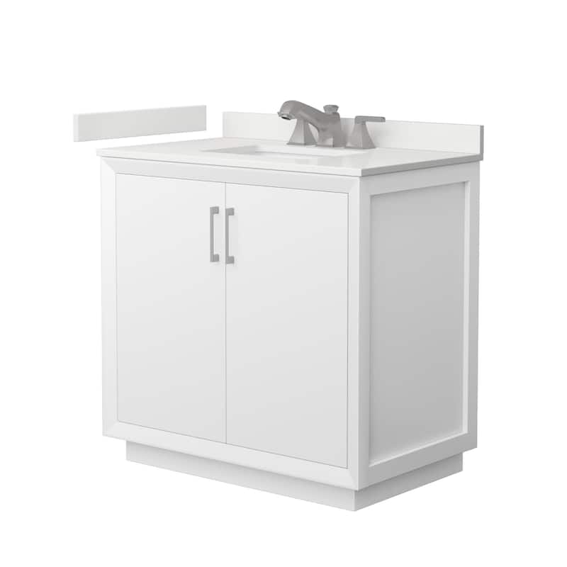Wyndham Collection WCF414136S-QTZ-US3MXX Strada 36" Free Standing - White / White Quartz Top / Brushed Nickel Hardware