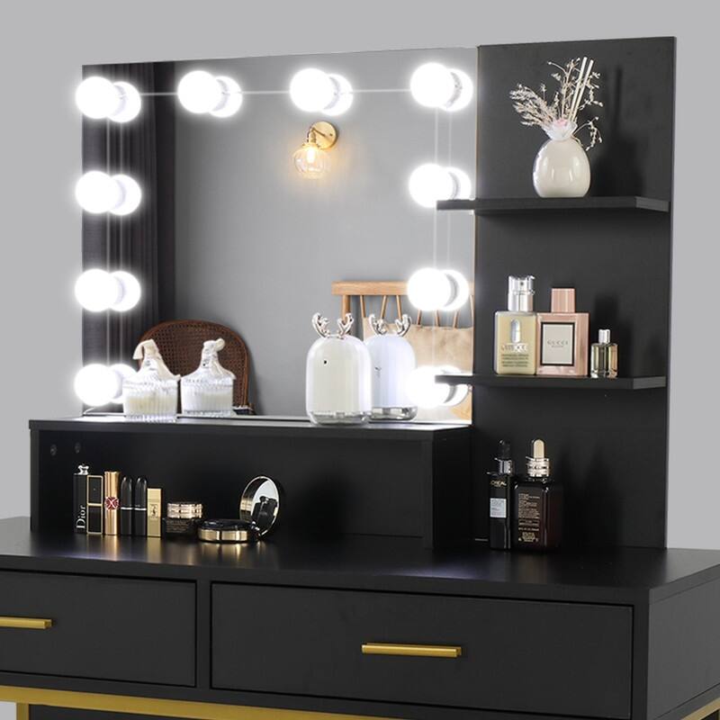 Large Vanity Set, Dressing Table Dresser Desk for Women, Girls, Bedroom (White, Black)