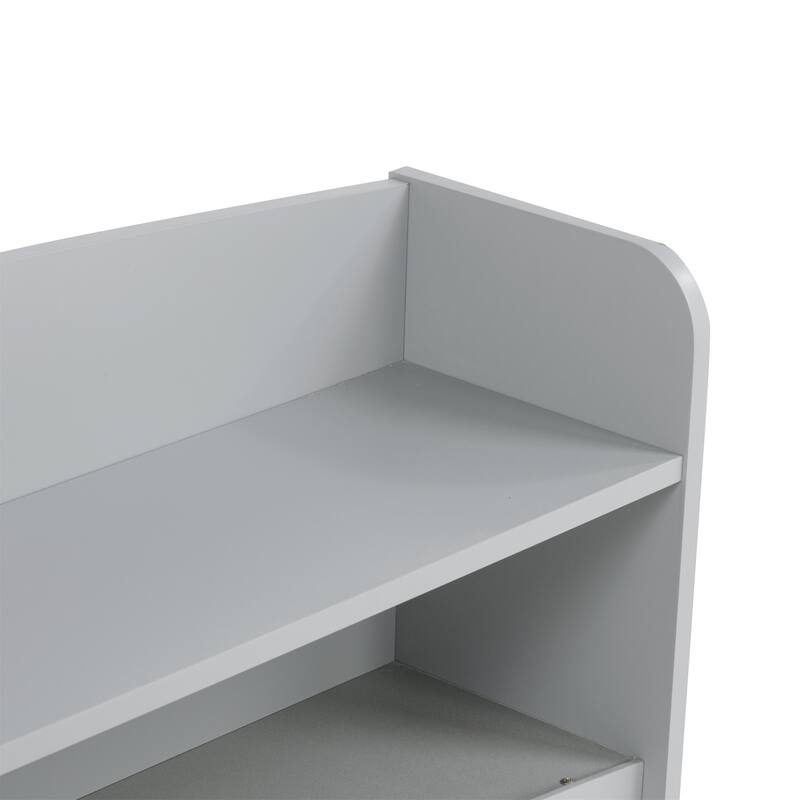 Full Size Pine Bed w/ Bookcase Headboard ,LED Sensor Light, Guardrails