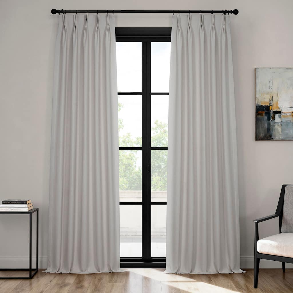 Exclusive Fabrics French Pleated Textured Faux Linen Room Darkening Curtains for Bedroom & Living Room Curtains (1 Panel)
