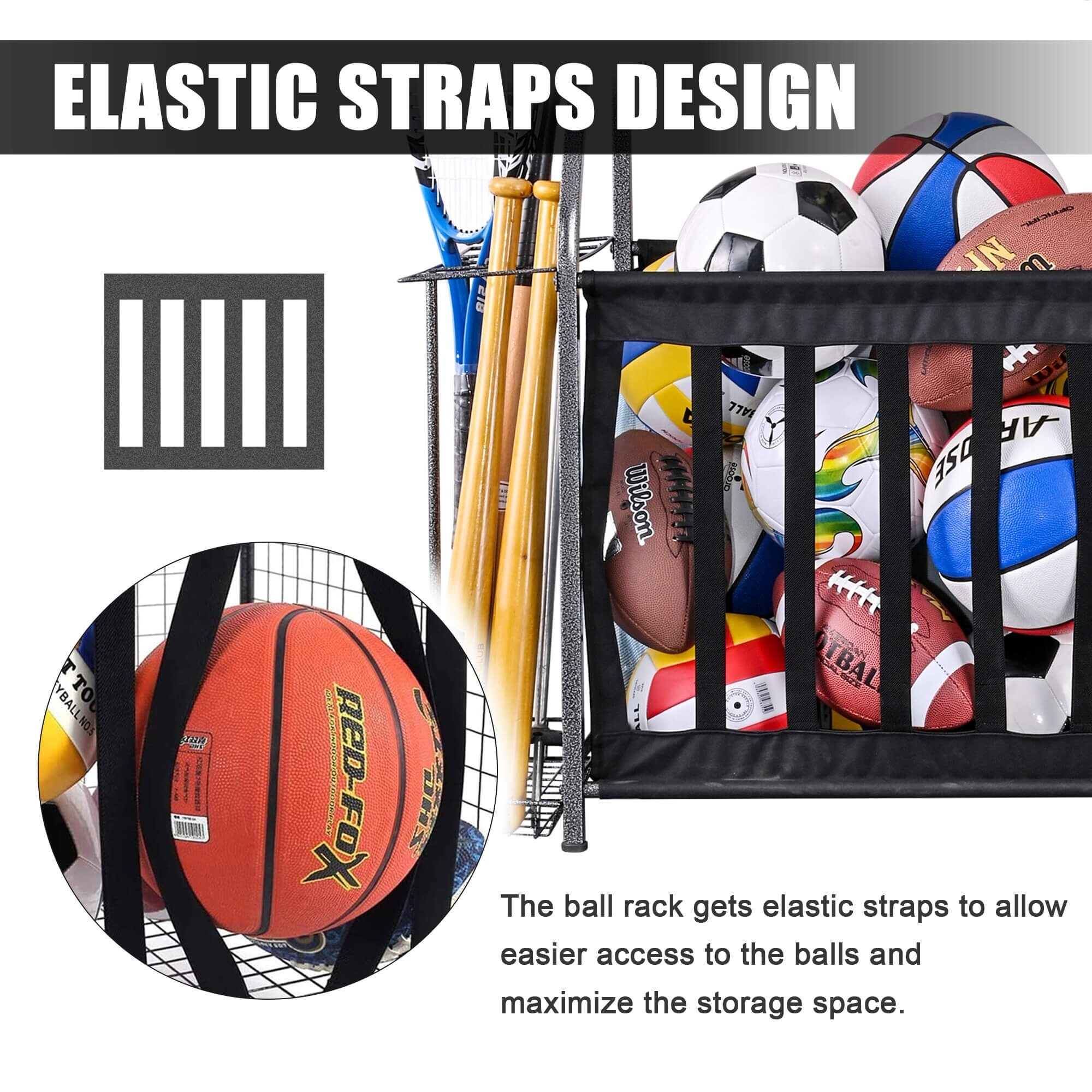 Details about   Mythinglogic Garage Sports Equipment Organizer,Wall Mounted Ball Storage Racks F 
