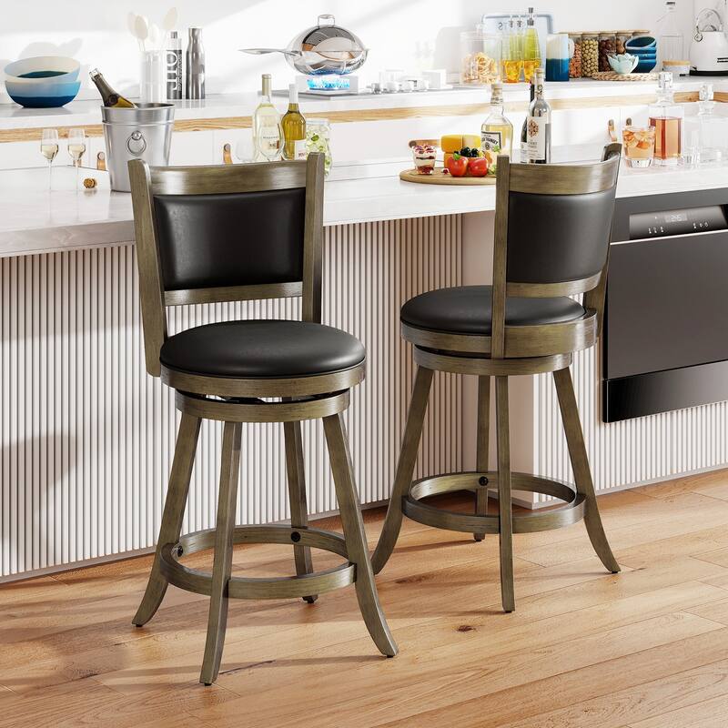 Gymax Swivel Bar Stools w/ Solid Rubber Wood Frame Set of 4 for