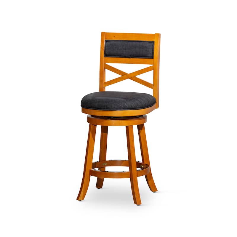 DTY Indoor Living Meeker X-Back Swivel Stool - Natural Finish/Charcoal Fabric - Bar Height - 29-32 in.