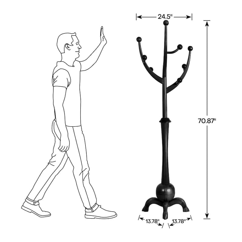 Tree-branch Rubberwood Freestanding Coat Rack with 8 Hooks - 24.5"W x 70.87"H