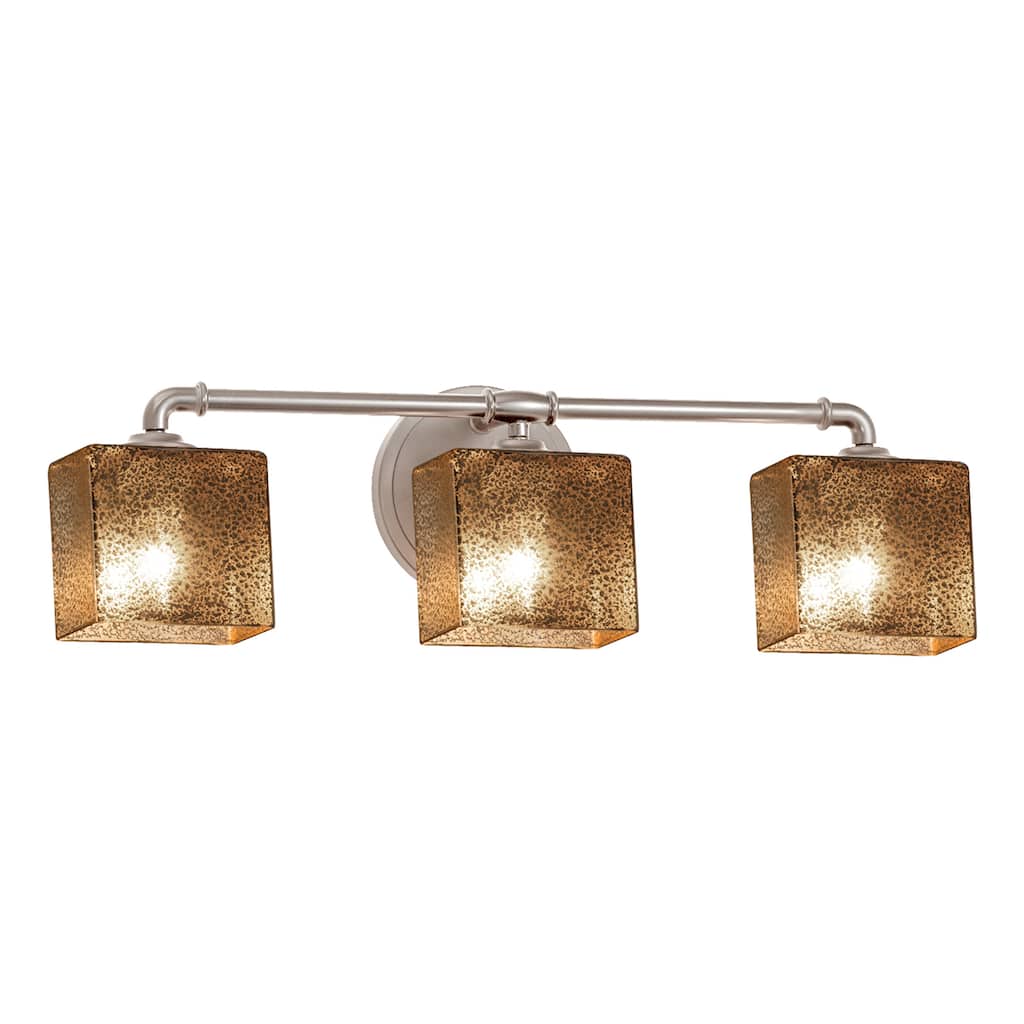 Justice Design Fusion Bronx 3-light Brushed Nickel Bath Bar, Mercury Glass Rectangle Shade