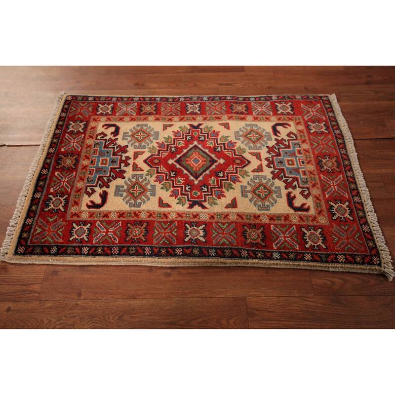Geometric Kazak Accent Rug Hand-Knotted Wool Carpet - 2'0" x 3'0"