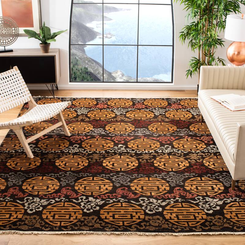 SAFAVIEH Couture Handmade Asian Sinje Fusion Traditional Wool Rug - 6' x 9' - Black/Gold