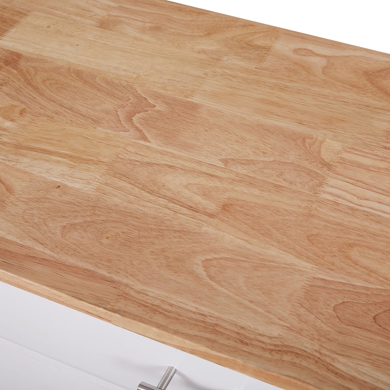 Rolling Kitchen Island with Storage, Kitchen Cart with Rubber Wood Top