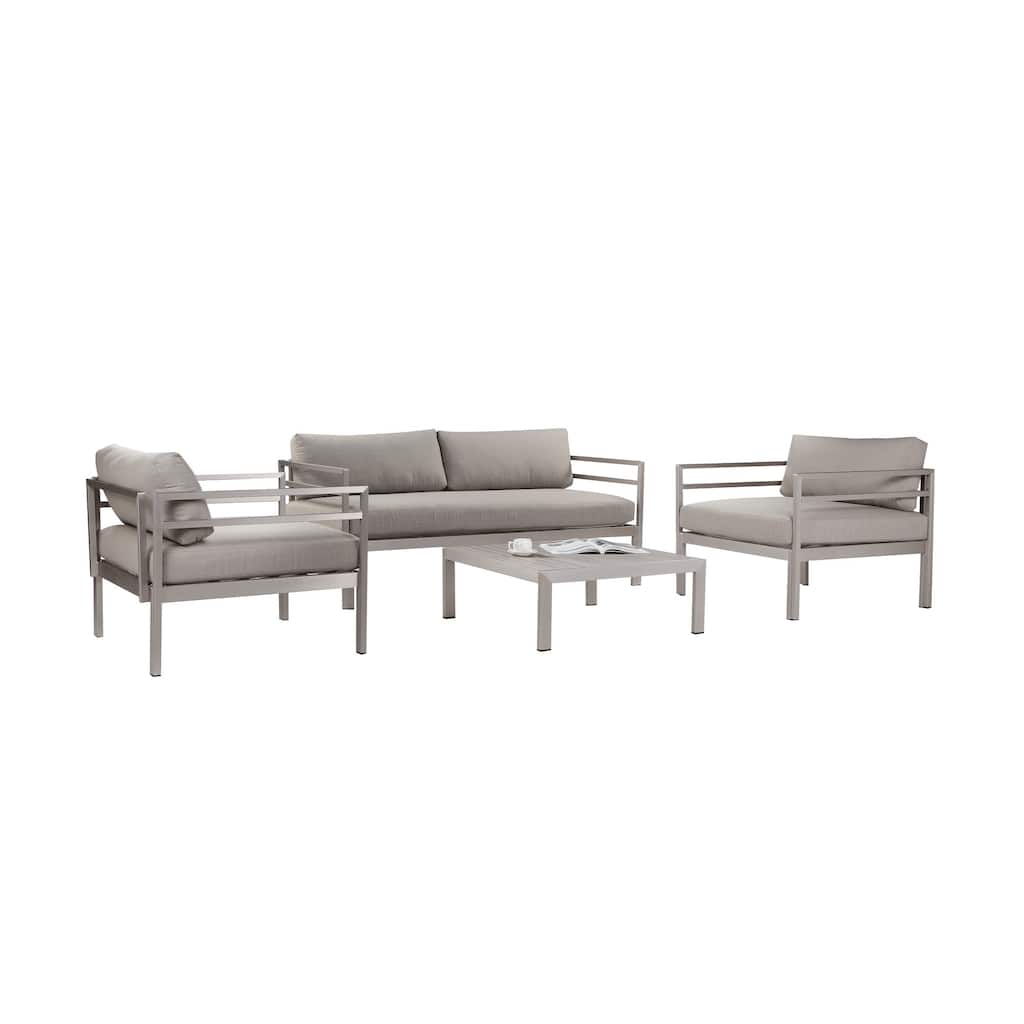3 Piece Sectional Fabric Upholstered Sofa Set with Table, Gray and Silver