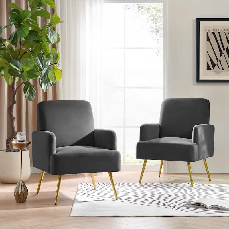 Ferrera Comfy Accent Armchair with Recessed Arms Set of 2 - GREY