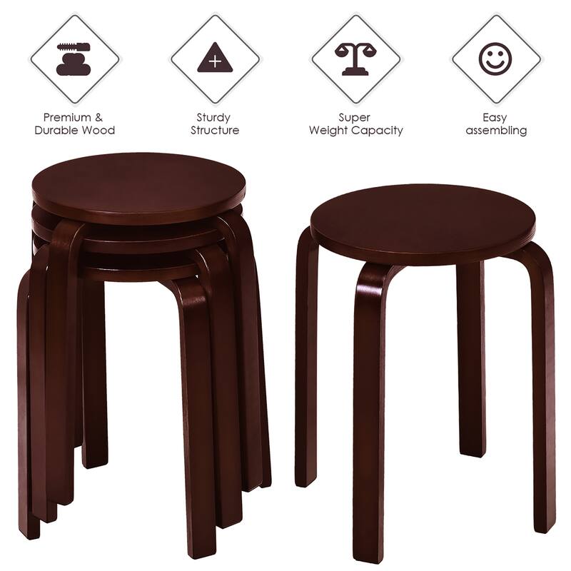 Gymax Set of 4 18" Stacking Stool Round Dining Chair Backless Wood