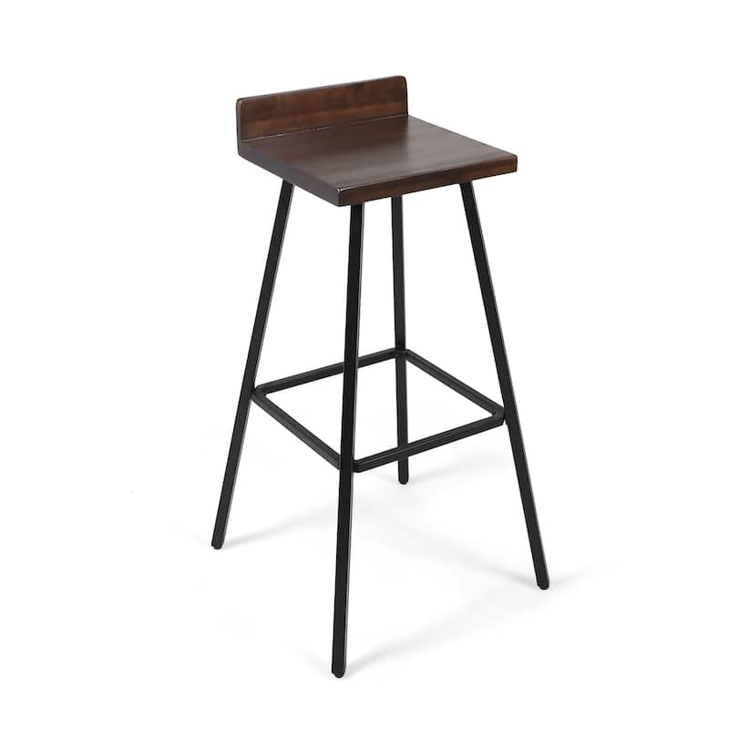 Roomfitters Industrial Metal Barstool Set with Wooden Seat and Backrest, Modern Design for Kitchen or Bar Counter, Set of 2