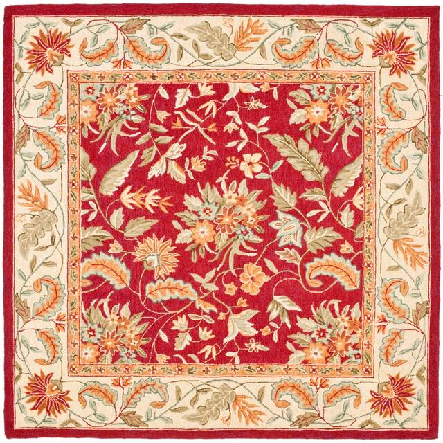 SAFAVIEH Handmade Chelsea Ashlyn French Country Floral Wool Rug - 8' Square - Red
