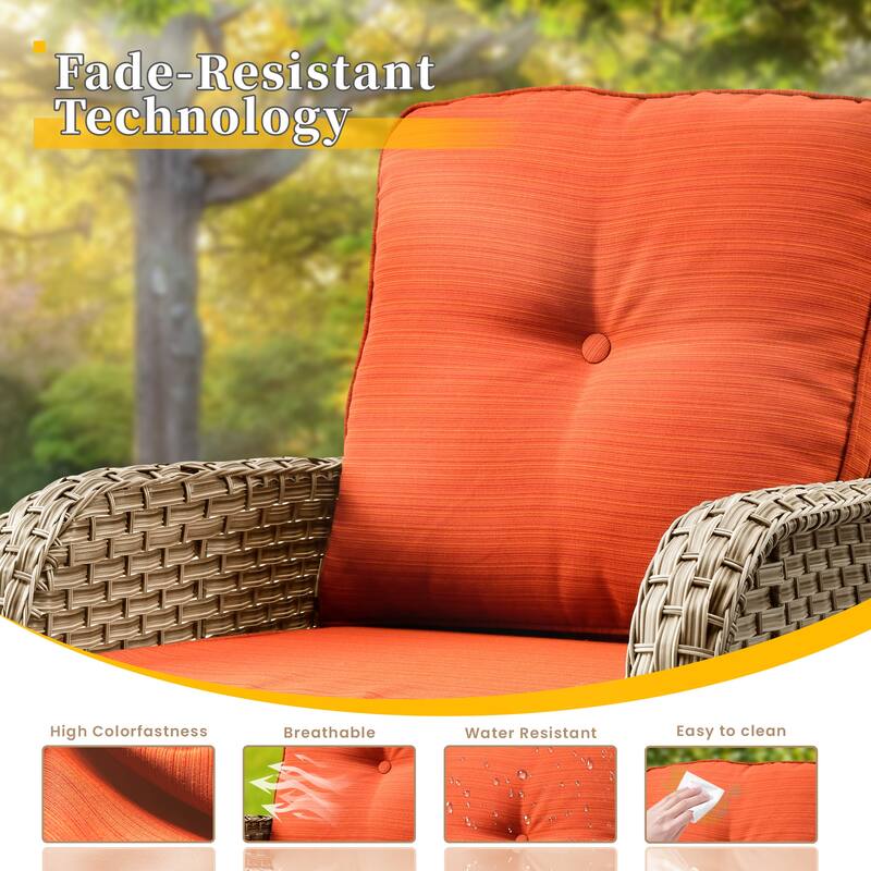 HOOOWOOO 8-piece Patio Wicker Rattan Swivel Rocking Chair Set with Solar-powered Table