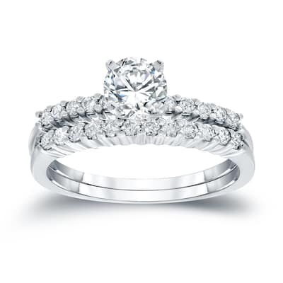 Auriya 14k Gold 1 4/5ctw Round Moissanite Engagement Ring Set