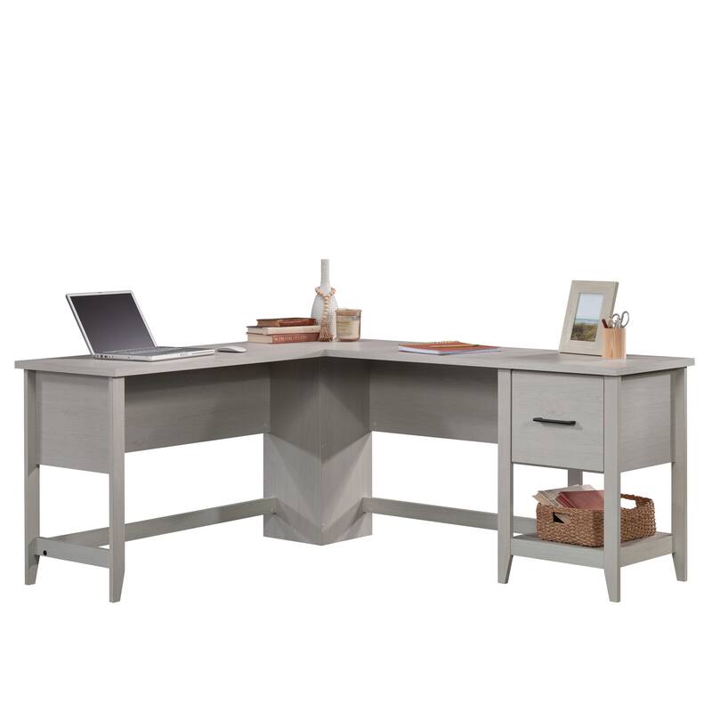 Engineered Wood Transitional L-Shaped Desk with File Drawer, White