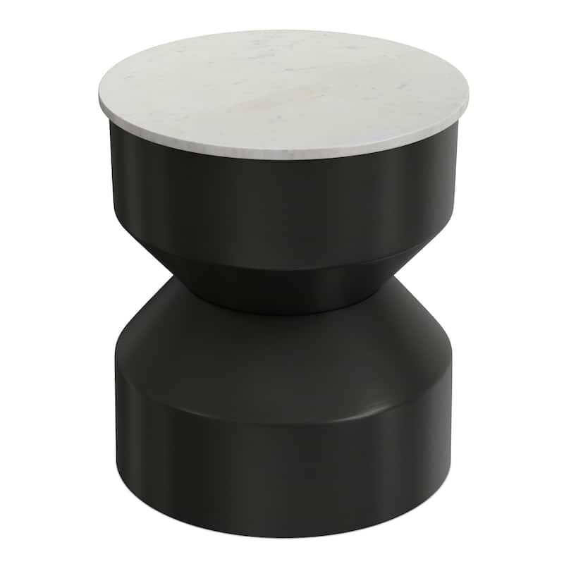 WYNDENHALL Dolly 16" Wide Genuine Marble Top Modern Metal End Table in Black/White & Assembled