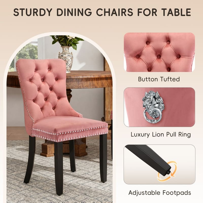 Modern Tufted Velvet Upholstered Nailhead Dining Chair Set of 6