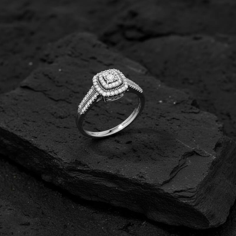 1/5ct TDW Diamond Cluster Ring in Silver for Women - White