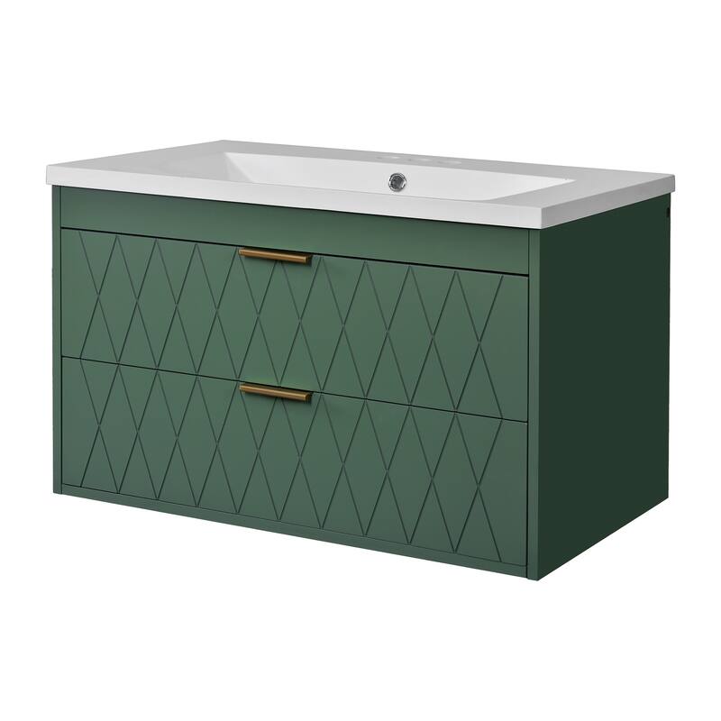 Roomfitters 30" Floating Bathroom Vanity with Resin Sink, Wall Mounted Storage Cabinet with 2 Drawers, Green