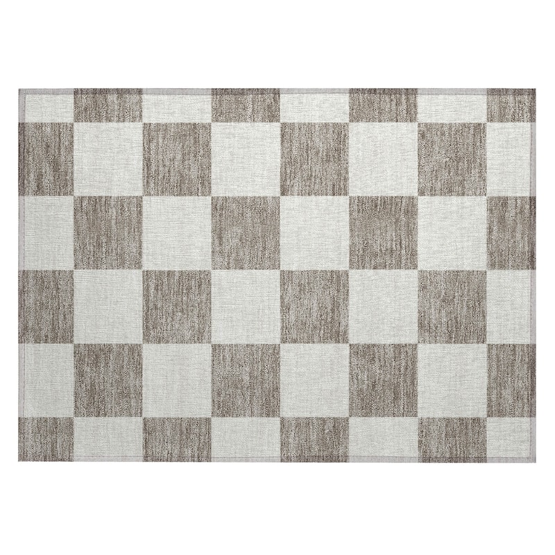 Machine Washable Indoor/ Outdoor Modern Checker Chantille Rug