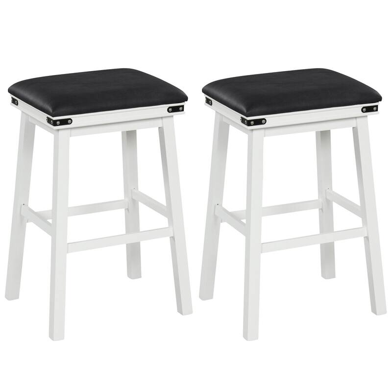 Set of 2 2 Dining Bar Stool with Rubber Wood - White - Bar Height