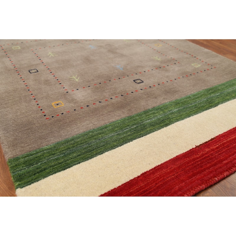 Brown Tribal Gabbeh Indian Accent Rug Handmade Wool Carpet - 3'11"x 5'7"