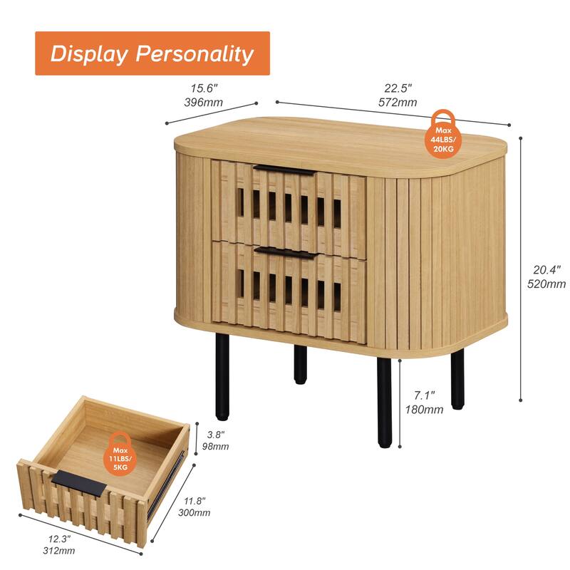 WAMPAT Fluted 2-Drawer Nightstand