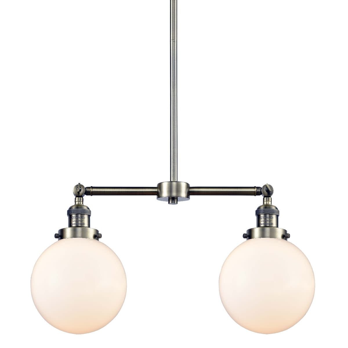 Innovations Lighting 209-8 Beacon  Beacon 2 Light 25" Wide Linear Chandelier - (Antique Brass / Gloss White) - Chandeliers For Bedrooms by Overstock.com