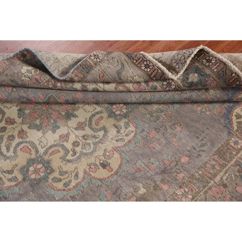 Gray Tabriz Persian Vintage Area Rug Handmade Wool Carpet - 6'8" x 9'7"