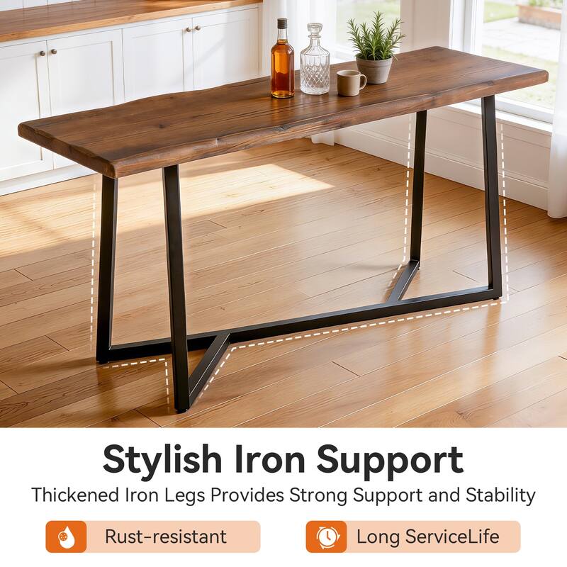 Solid Wood Industrial Bar Table, 63-Inch Counter Height Pub Table with Sturdy Metal Frame - Brown