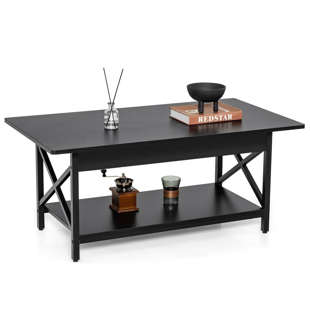 Gymax Coffee Table Industrial 2-Tier w/ Storage Shelf &Storage Shelf