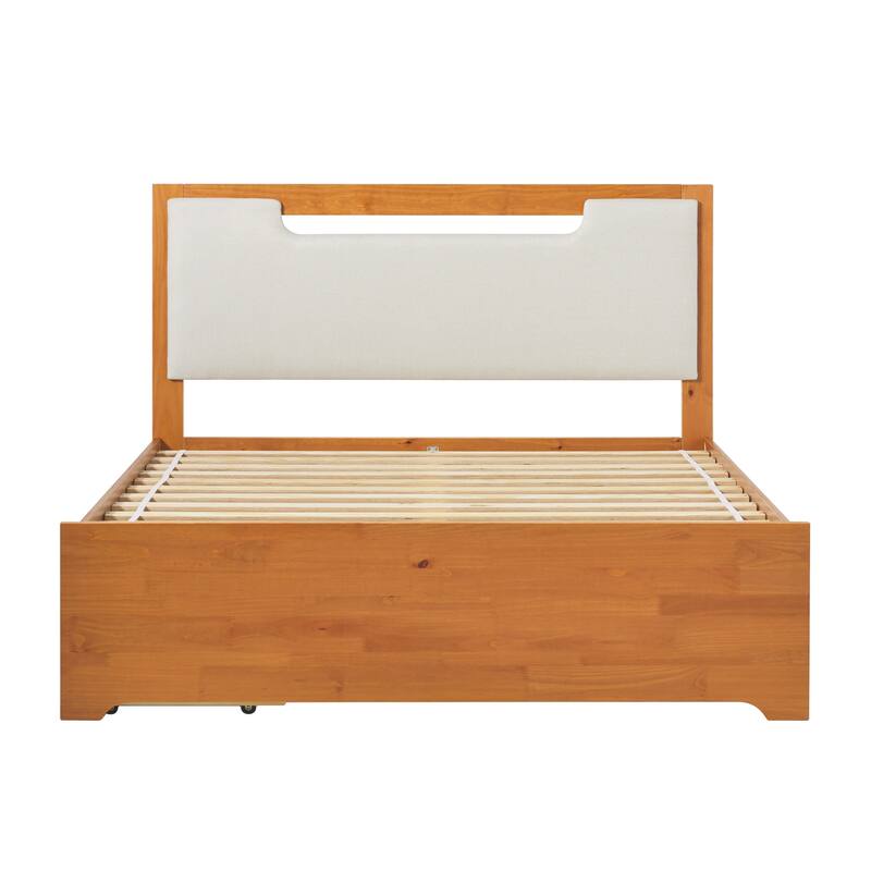 Walker Edison Mid Century Modern Solid Wood Storage Platform Bed