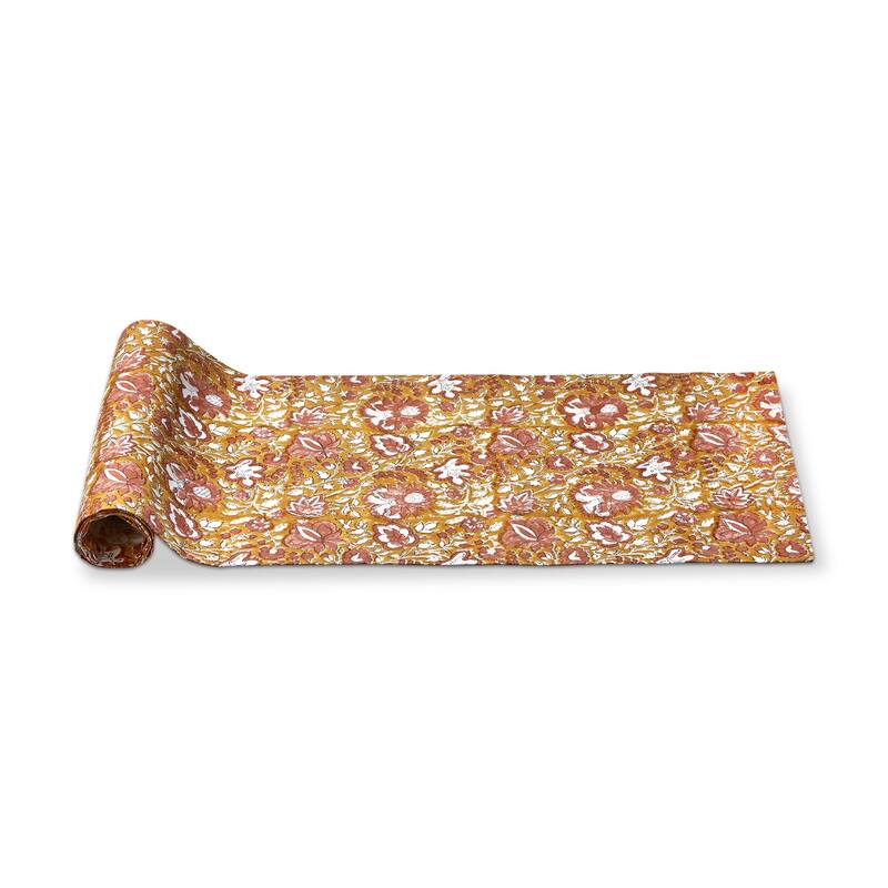 Mia Block Print Runner Cotton Machine Washable Table Runner Décor Decoration, 72" x 14.5"-in.