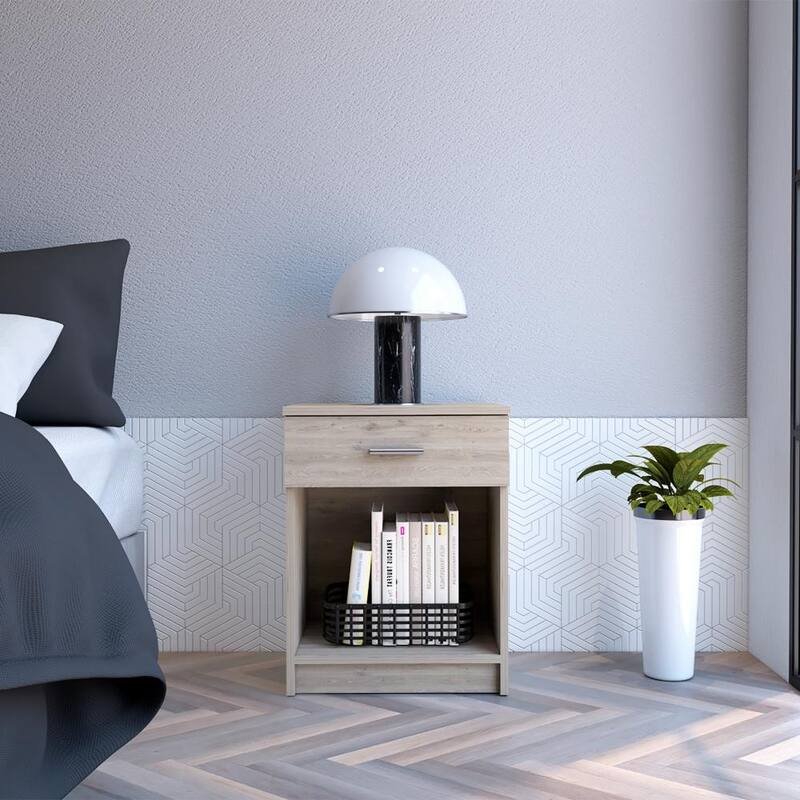 Nightstand 21"H, One Drawer, Low Shelf, Superior Top, Light Gray - Grey