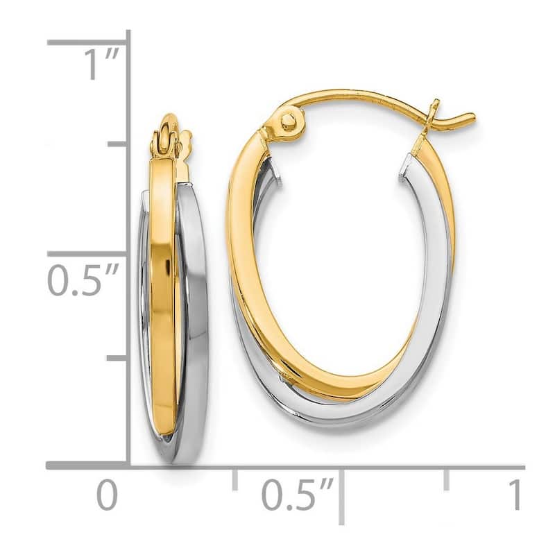 Curata 10k Two-Tone Gold Polished Double Oval Hoop Earrings (4mm x 20mm)