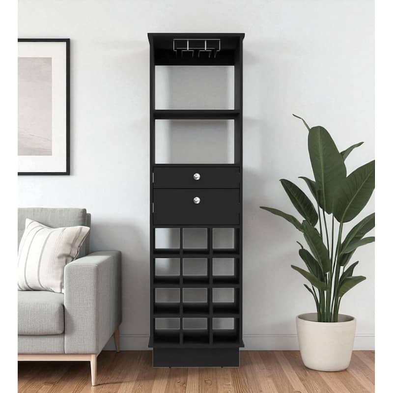 HomeRoots 63" Black Wood Bar Cabinet With Two Drawers - Black