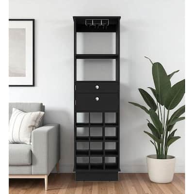 HomeRoots 63" Black Wood Bar Cabinet With Two Drawers