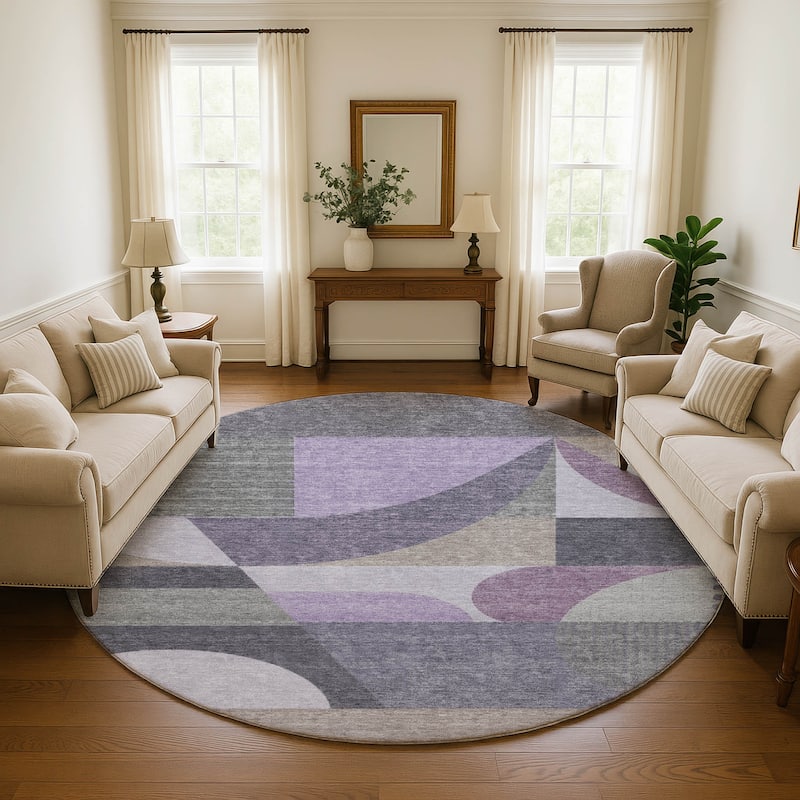 Premium Washable Super Soft Abstract Geo Mayfield Rug - Purple - 8' x 8'