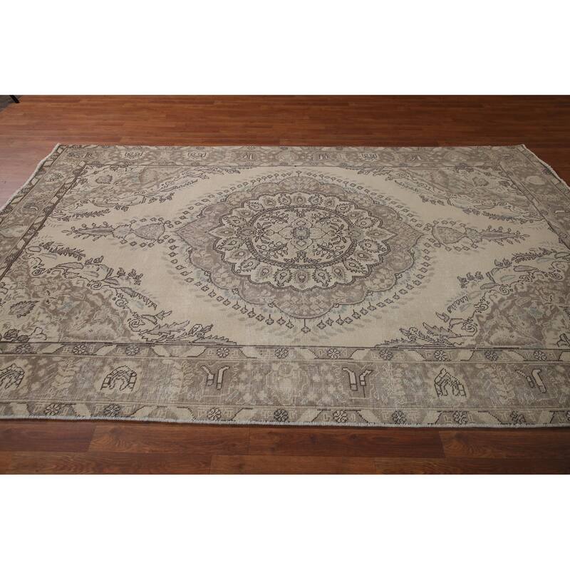 Distressed Tabriz Persian Vintage Rug Handmade Living Room Wool Carpet - 6'2" x 9'7"