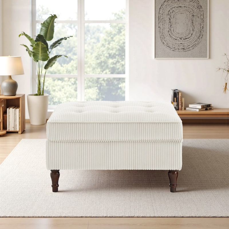 Corduroy Flip Top Dual-Use Storage Ottoman Coffee Table
