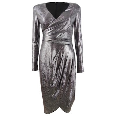Adrianna Papell Women's Metallic-Jersey Faux-Wrap Dress