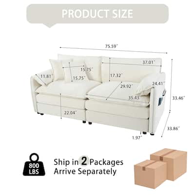 Chenille Deep Seat Loveseat Sofa, Upholstered Couch Settee with High Resilience Foam, 2-Seater Sofa Couch with 4 Pillows