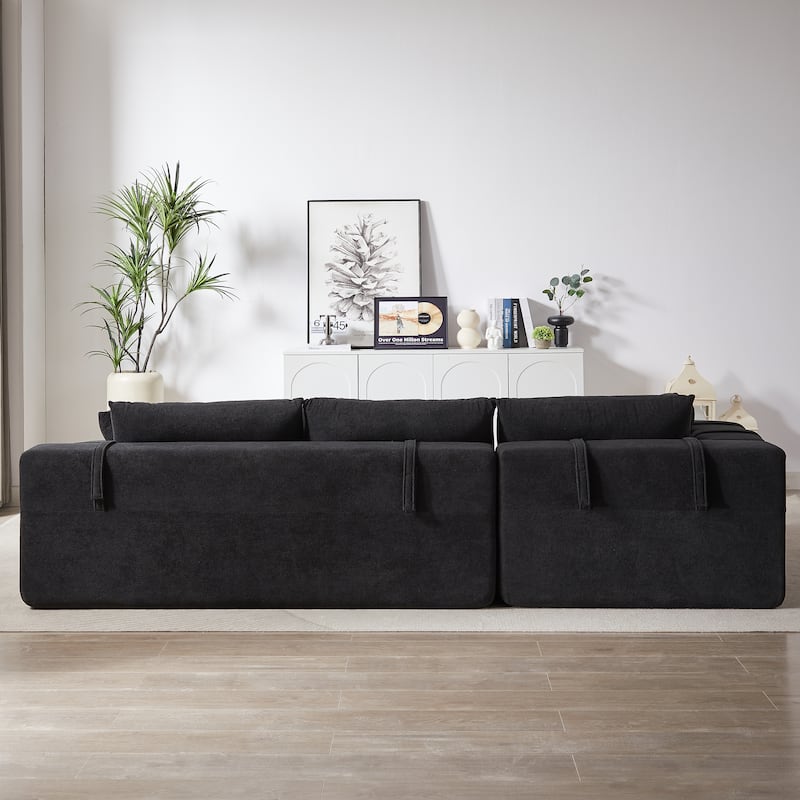108" Chenille L-Shaped Modular Sectional Sofa with 6 Pillows