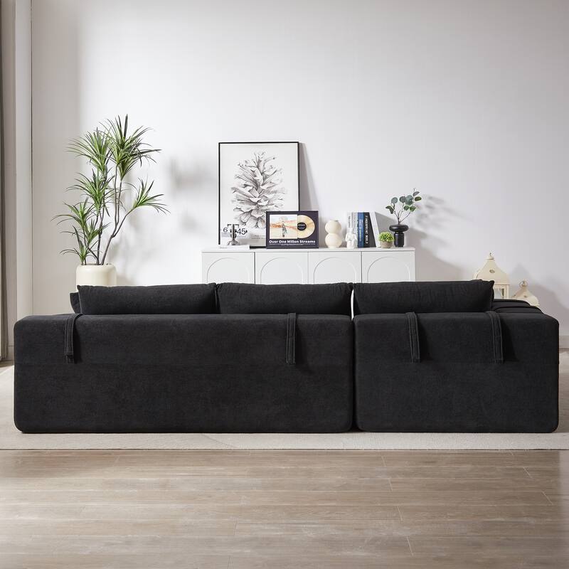 Modern Chenille Upholstered Sectional Sofa Couch Set,Modular L Shaped Sectional Living Room Sofa Set With 6 Pillows(Left Chaise)