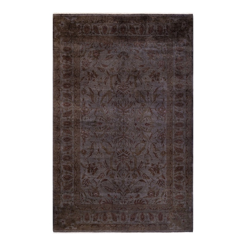 Overton Hand Knotted Wool Vintage Inspired Modern Contemporary Overdyed Gray Area Rug - 5' 10" x 9' 3"