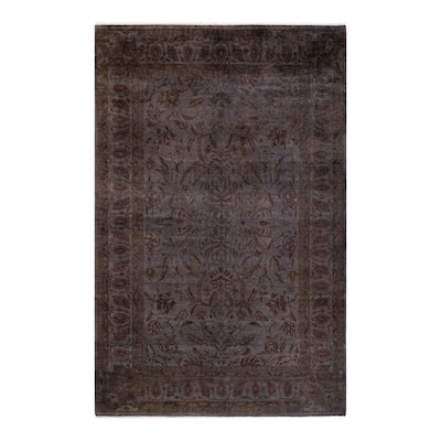 Overton Hand Knotted Wool Vintage Inspired Modern Contemporary Overdyed Gray Area Rug - 5' 10" x 9' 3"