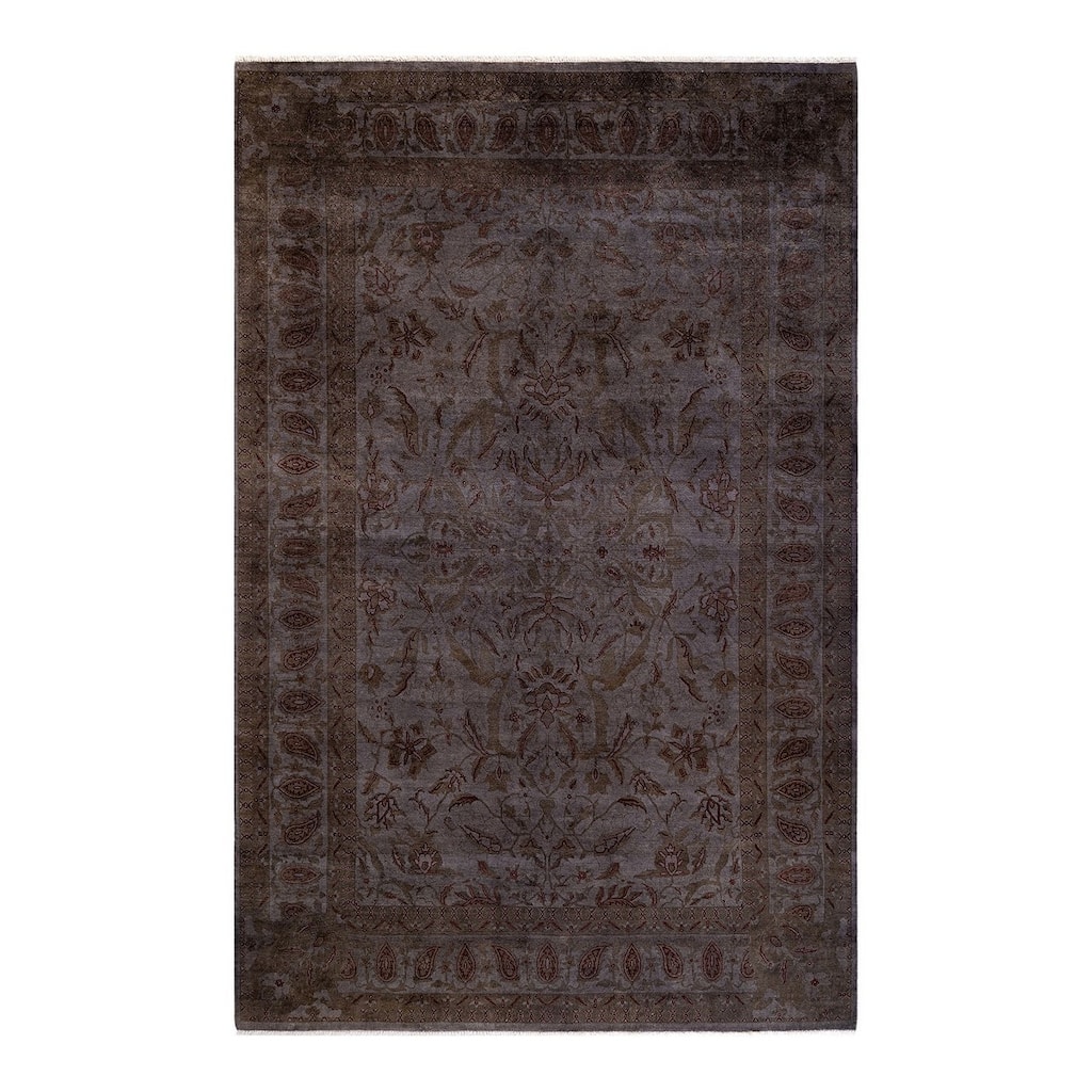 Overton Hand Knotted Wool Vintage Inspired Modern Contemporary Overdyed Gray Area Rug - 5' 10" x 9' 3"