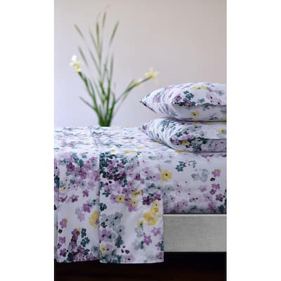 Azores Home Floral Printed Deep Pocket Sheet Set with Oversized Flat