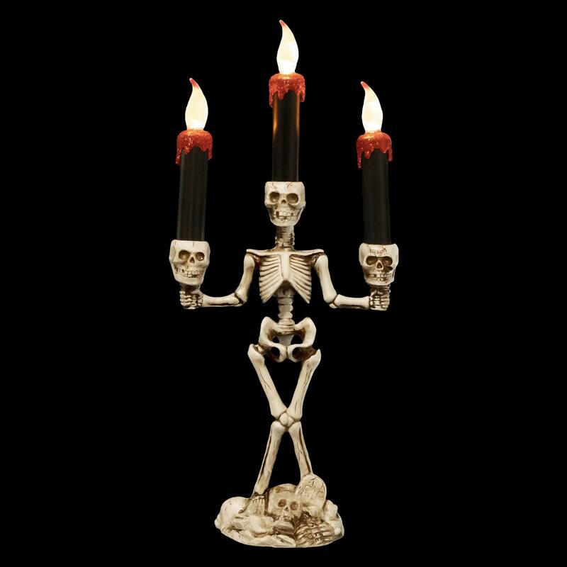 14.5" Dripping Candle Skeleton Halloween Candelabra